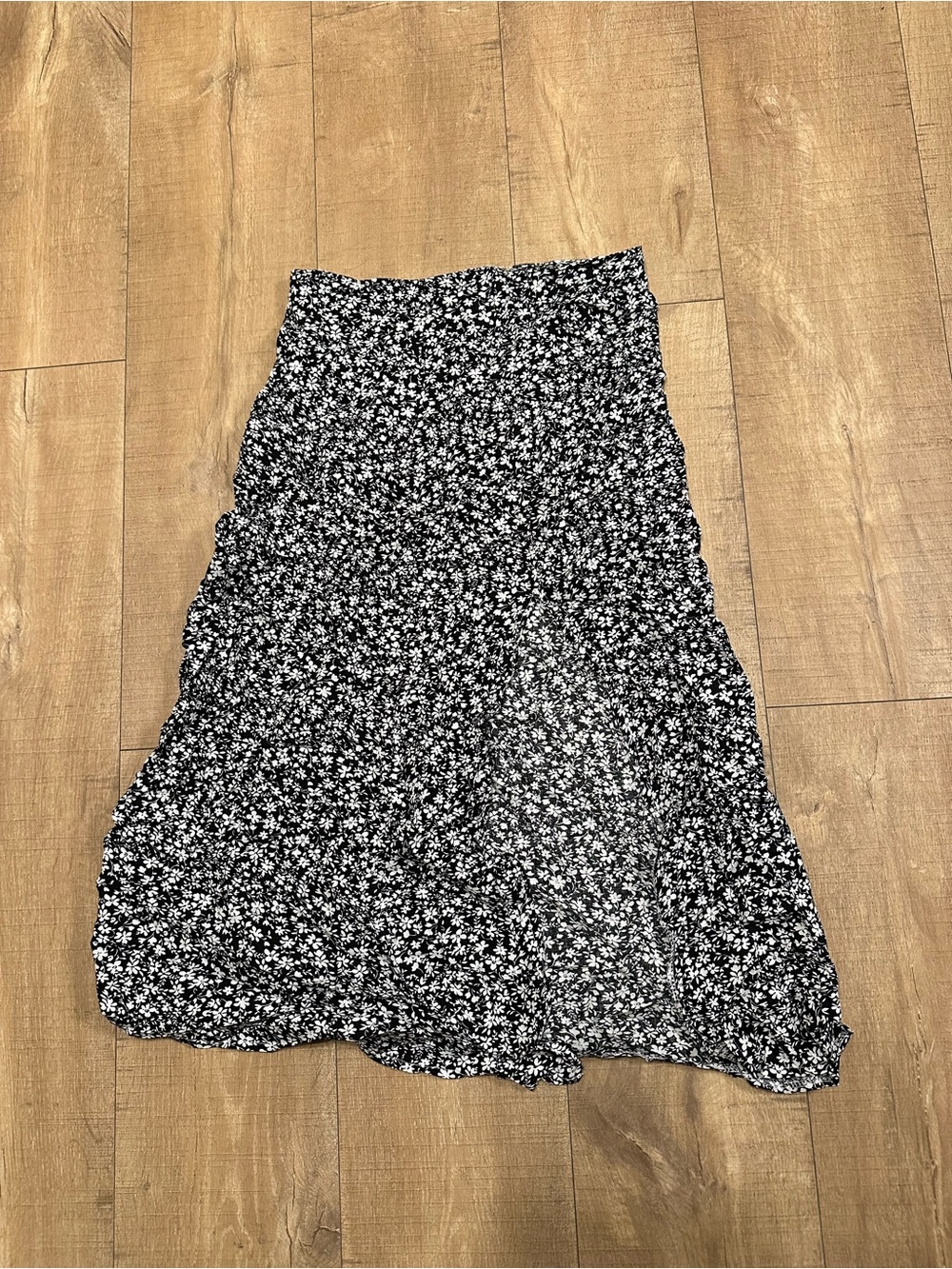 Black and White Midi Skirt with Floral Print